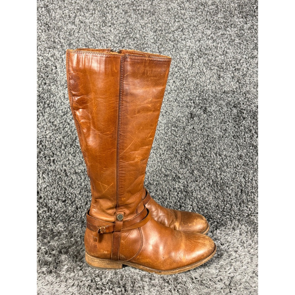 Frye Melissa Button Back Zip Boots Cognac Leather Tall Equestrian Brown 7.5 B